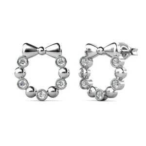 18k White Gold Plated Silver Ribbon Earrings with Swarovski Crystals